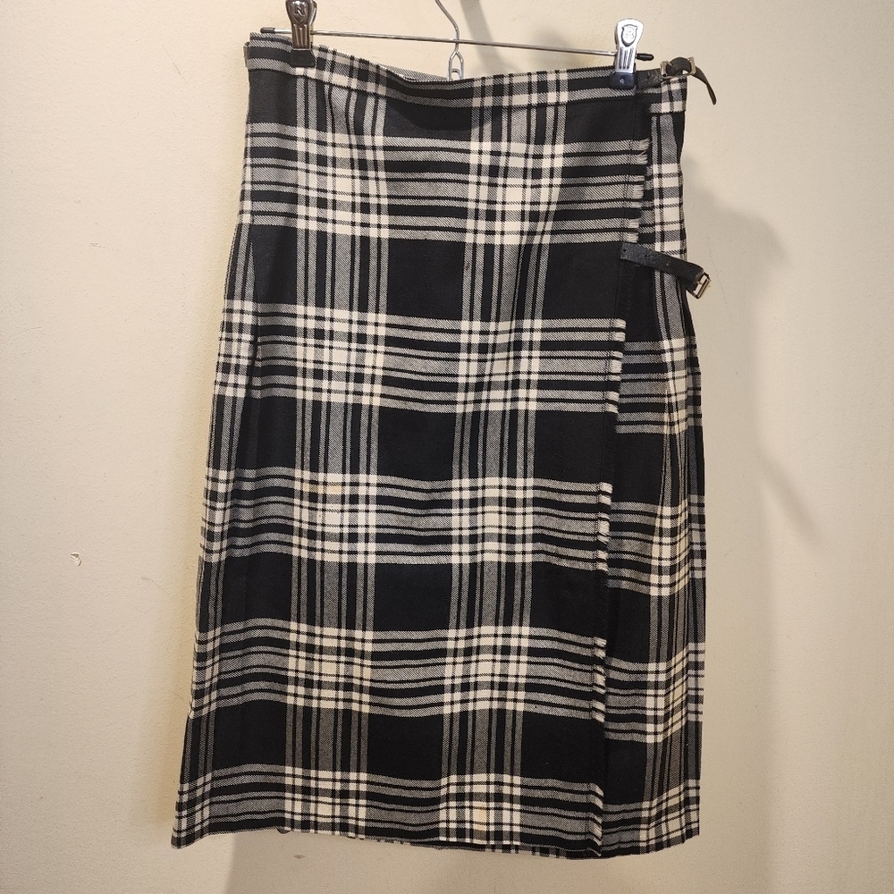 ASTON Vintage 100% Pure Wool Plaid Wrap skirt size 12
